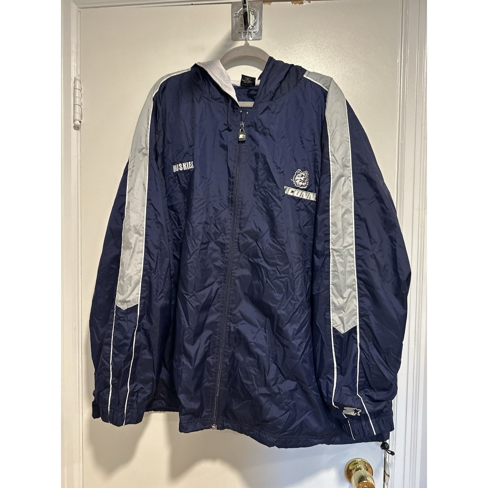 Starter VTG 90s UCONN Huskies Windbreaker Jacket Sz:4XL Navy Blue Full-Zip Nylon